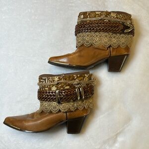 Upcycled Punchy Western Oak Tree Farms Western Ankle Cowboy Cowgirl Chic Boots